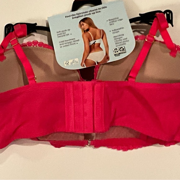 Adored by Adore Me Morgan Natural Lift Lace Push up Bra Hot Pink 34B - Picture 9 of 11